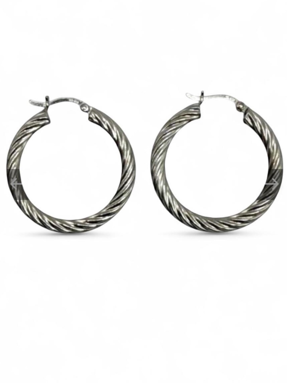 Textured Silver Twisted Hoop Earrings for Women